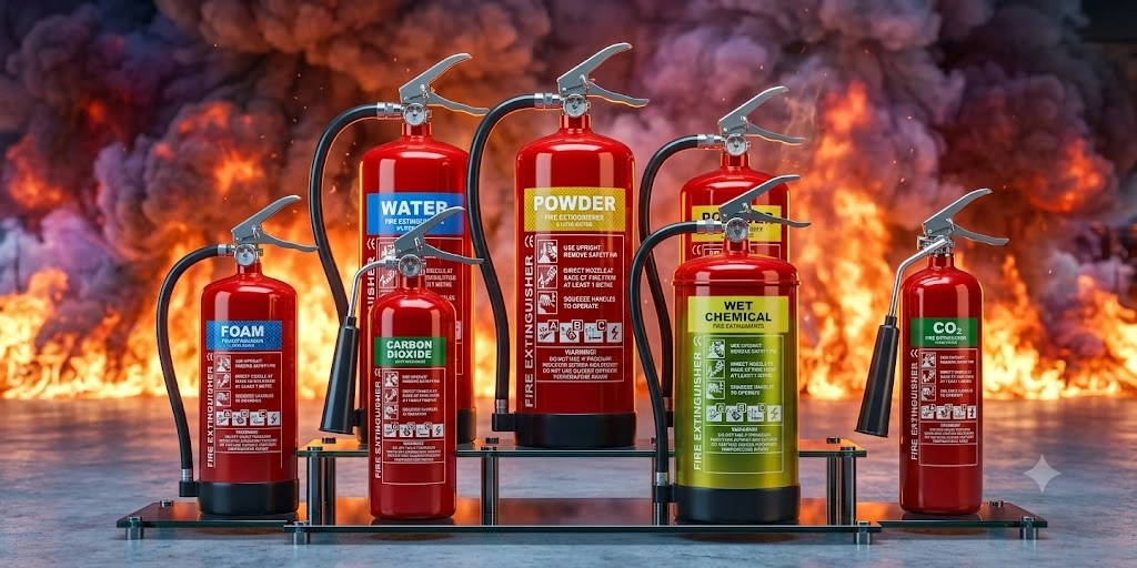 Fire extinguishers on wall