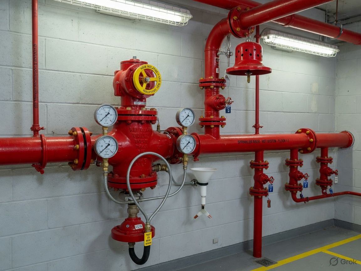 Red wet alarm valve assembly with gauges and water motor gong